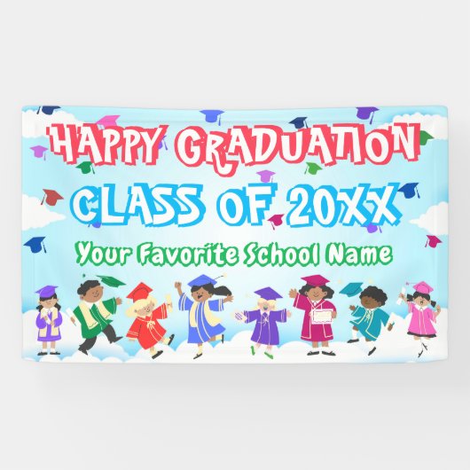 Schattigee kinderen dansen kleurrijk Congrats Afst Spandoek (Horizontaal)