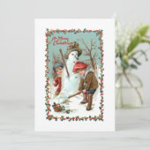 Schattigee Kinderen en Sneeuwman Feestdagenkaart (Staand voorkant)