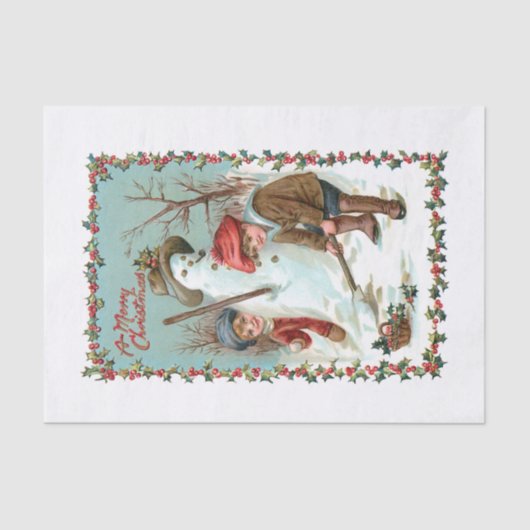 Schattigee Kinderen en Sneeuwman Tissuepapier (Voorkant)