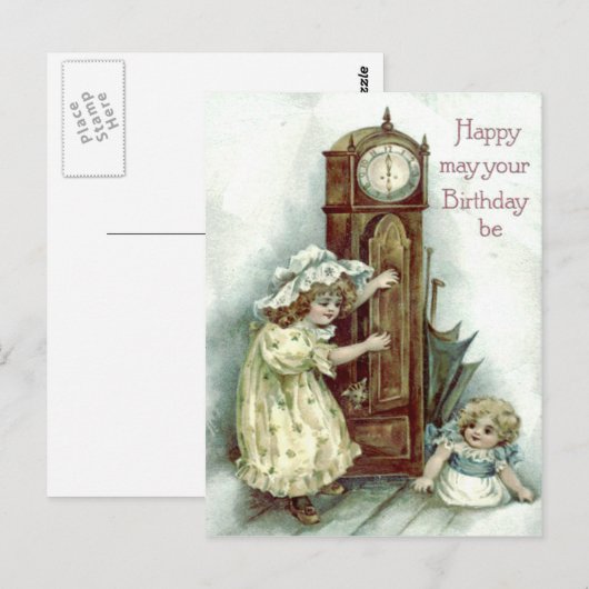 Schattigee kinderen Grootvader Klok Kitten Briefkaart (Voorkant / Achterkant)