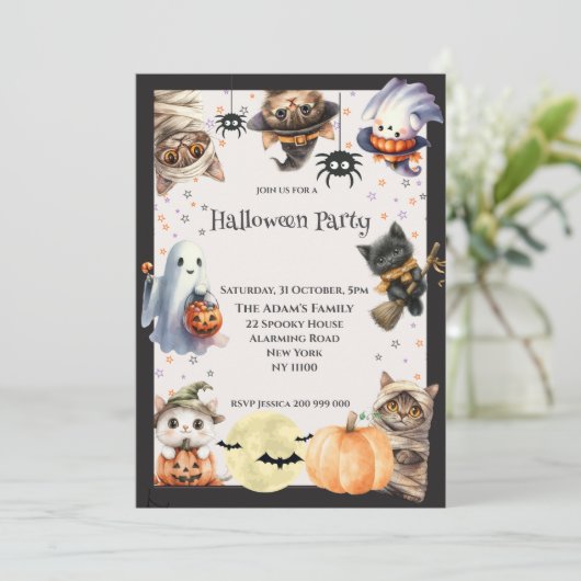 Schattigee kinderen Halloween Party Kaart (Staand voorkant)