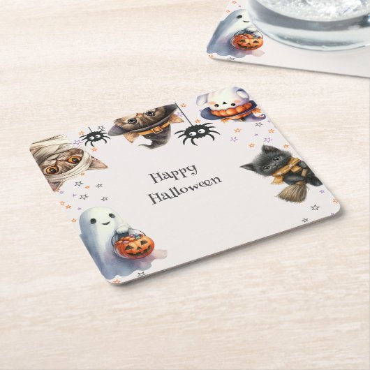 Schattigee kinderen Halloween Party Kartonnen Onderzetters (Schuin)