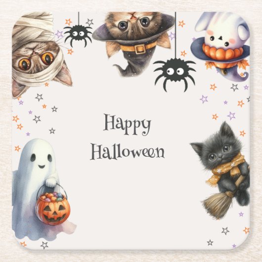 Schattigee kinderen Halloween Party Kartonnen Onderzetters (Voorkant)