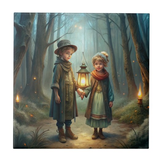 Schattigee kinderen in de winter tegeltje (Voorkant)