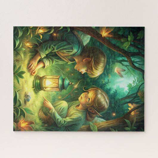 Schattigee kinderen in het bos legpuzzel (Horizontaal)