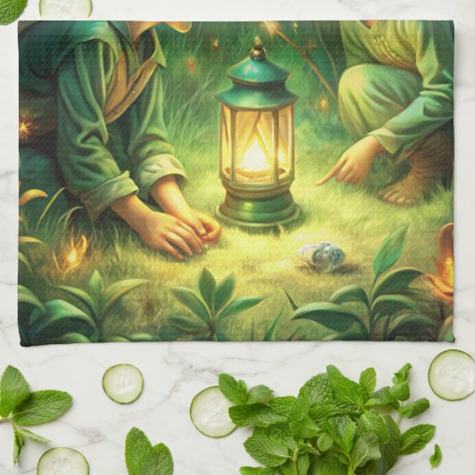 Schattigee kinderen in het bos theedoek (Gevouwen)