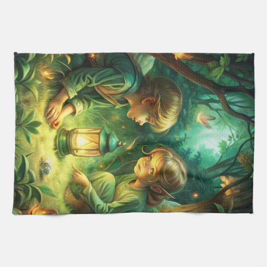 Schattigee kinderen in het bos theedoek (Horizontaal)