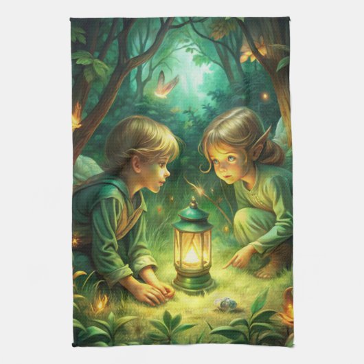 Schattigee kinderen in het bos theedoek (Verticaal)