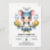 Schattigee Kinderen Mouse Verjaardag Kaart (Voorkant / Achterkant)