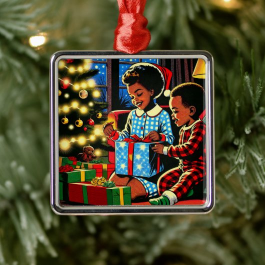 Schattigee Kinderen op kerstvakantie Metalen Ornament (Boom)