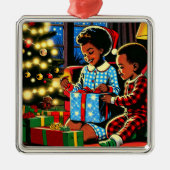 Schattigee Kinderen op kerstvakantie Metalen Ornament (Voorkant)