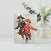 Schattigee kinderen spelen in de sneeuw briefkaart (Staand voorkant)