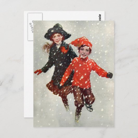 Schattigee kinderen spelen in de sneeuw briefkaart (Voorkant / Achterkant)