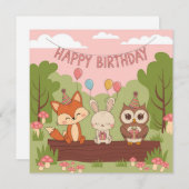 Schattigee Kinderen Verjaardag Ontwerp met Fox, Bu Feestdagenkaart (Voorkant / Achterkant)