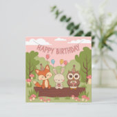 Schattigee Kinderen Verjaardag Ontwerp met Fox, Bu Feestdagenkaart (Staand voorkant)