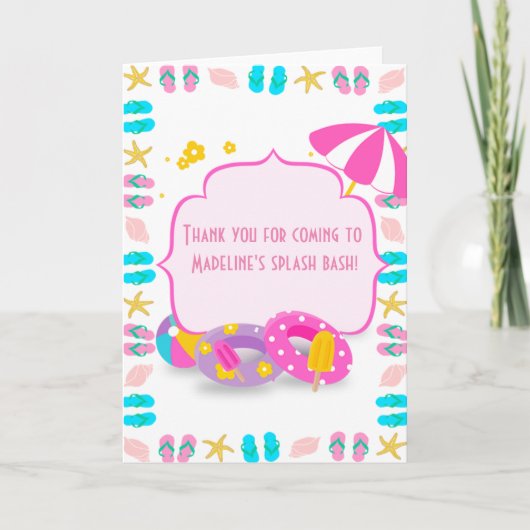 Schattigee kinderen verjaardagsfeestje met zwembad bedankkaart (Voorkant)