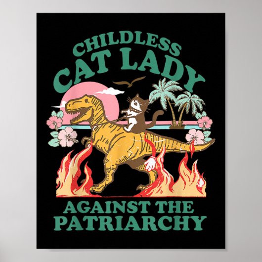 Schattigee kinderloze Cat Lady Shirten Retro tegen Poster (Voorkant)