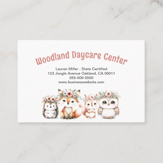 Schattigee Kinderopvang Kinderopvang Bos Dieren Visitekaartje (Voorkant)