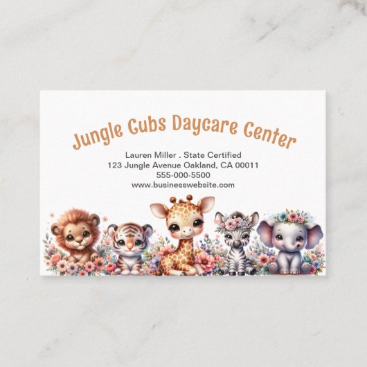 Schattigee Kinderopvang Safari Dieren Bloemen Visitekaartje (Voorkant)