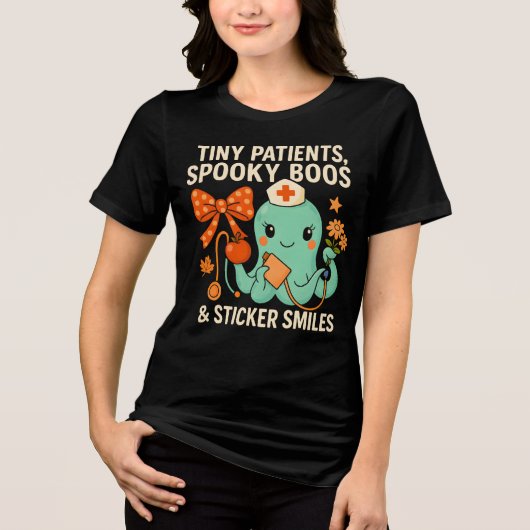Schattigee kinderverpleegkundige Halloween Octopus Tri-Blend Shirt (Voorkant)