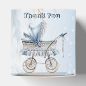 Schattigee kinderwagen Blauw Bloemen Mooi Feest Bedankdoosjes (Bovenkant)