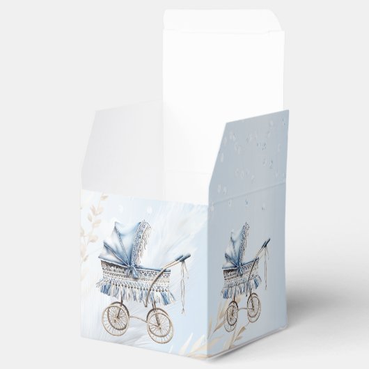 Schattigee kinderwagen Blauw Bloemen Mooi Feest Bedankdoosjes (Geopend)