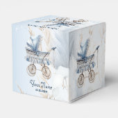 Schattigee kinderwagen Blauw Bloemen Mooi Feest Bedankdoosjes (Achterkant)