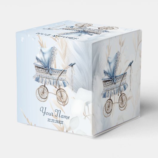 Schattigee kinderwagen Blauw Bloemen Mooi Feest Bedankdoosjes (Achterkant)