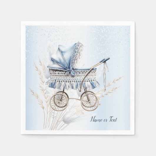 Schattigee kinderwagen Blauw Bloemen Mooi Feest Servet (Voorkant)