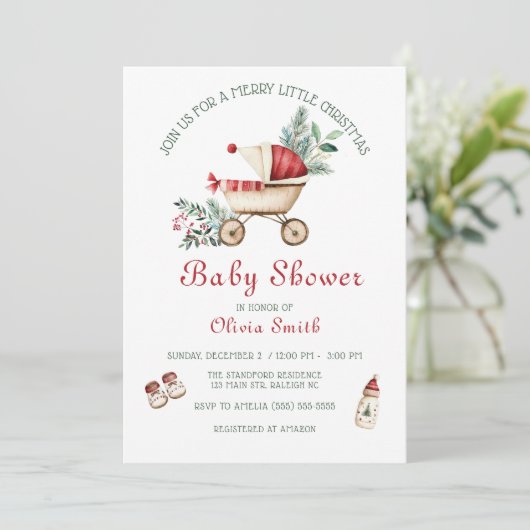 Schattigee kinderwagen vrolijk klein kerst Baby sh Kaart (Staand voorkant)