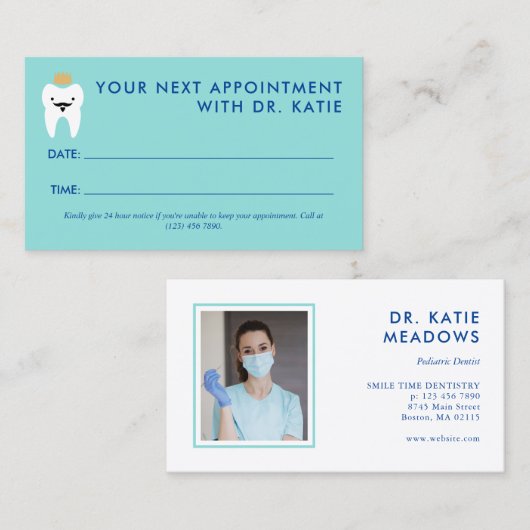 Schattigee King Tooth Pediatrische Tandarts Afspra Afsprakenkaartje (Voorkant / Achterkant)