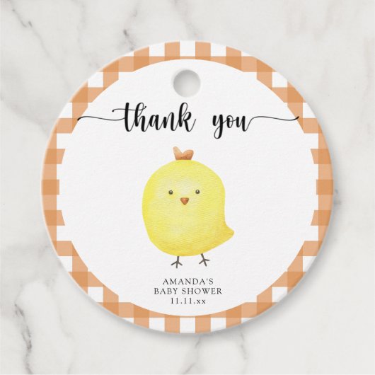 Schattigee kip baby shower dank u bedankjes labels (Voorkant)