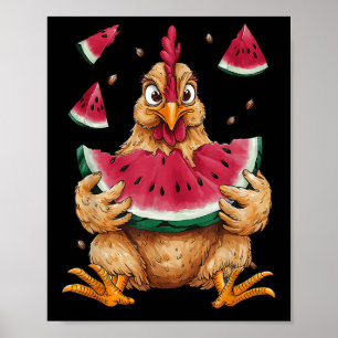 Schattigee Kip Eten Watermeloen Fruit Zomer Mannen Poster