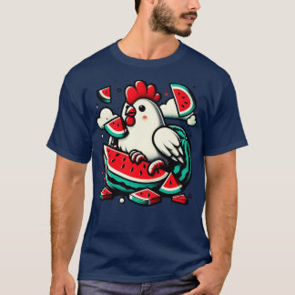 Schattigee Kip Eten Watermeloen Fruit Zomer Mannen T-shirt