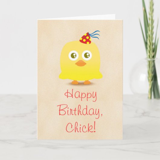 Schattigee kip met feest pet Happy Birthcard Kaart (Voorkant)