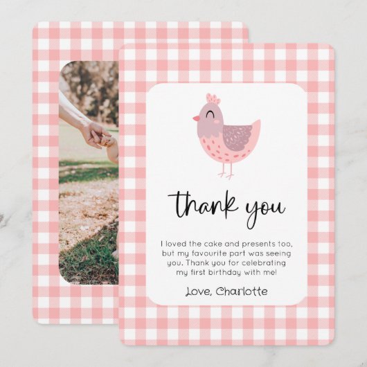 Schattigee kip verjaardagsfoto bedankkaart kaart (Voorkant / Achterkant)