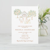 Schattigee kippen Boerderij schuur Baby shower Kaart (Staand voorkant)