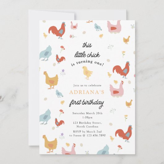 Schattigee kippen en kuiken meisje eerste verjaard kaart (Voorkant)