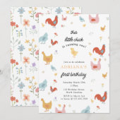 Schattigee kippen en kuiken meisje eerste verjaard kaart (Voorkant / Achterkant)