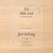 Schattigee kippen en kuikens draaien één verjaarda acryl uitnodigingen (Voorkant)