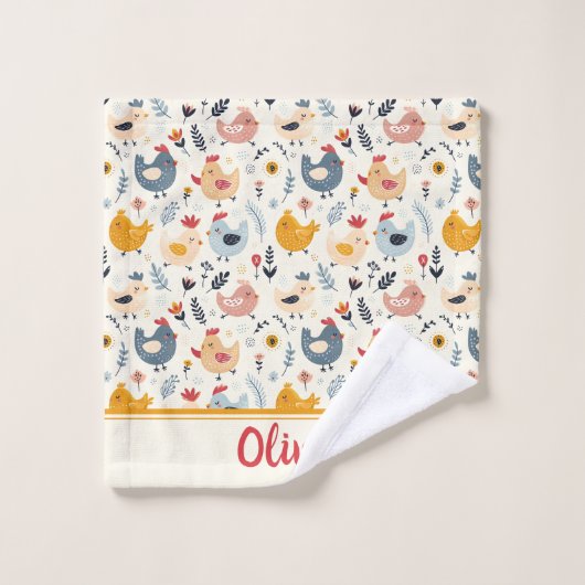 Schattigee Kippen in het Boerderij Gepersonaliseer Washandje (Wasdoekje)