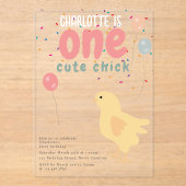 Schattigee kippen kippenmeisje eerste 1e verjaarda acryl uitnodigingen (Voorkant)