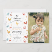 Schattigee kippen kippenmeisje eerste verjaardag f kaart (Voorkant)