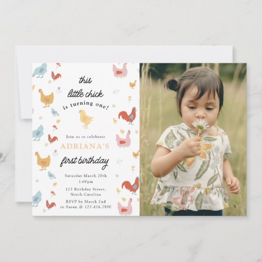 Schattigee kippen kippenmeisje eerste verjaardag f kaart (Voorkant)