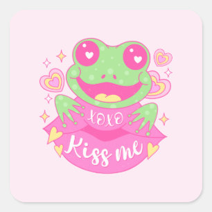Schattigee Kiss Me Frog - Xoxo Vierkante Sticker