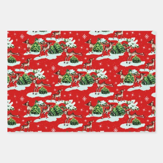 Schattigee Kitschy Retro Kerstmis Rendieren Inpakpapier Vel (Voorkant)