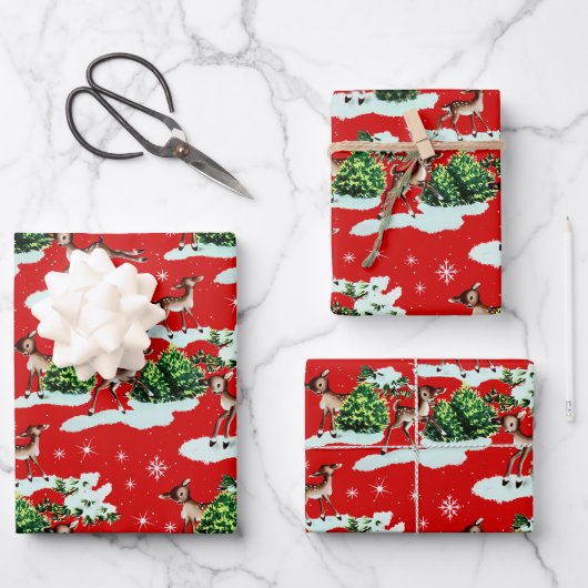 Schattigee Kitschy Retro Kerstmis Rendieren Inpakpapier Vel (Voorkant)