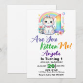 Schattigee kitten 1e verjaardagsfeestje kaart (Voorkant / Achterkant)