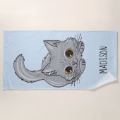 Schattigee Kitten aangepaste naam & kleur strand h Strandlaken (Voorkant)