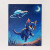 Schattigee kitten achtervolgd door een ufo legpuzzel (Verticaal)
